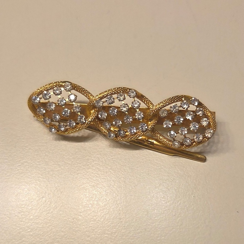 Gold Tone Rhinestone Barrette Hair Clip Sparkly Elegant Bridal Hair Accessory